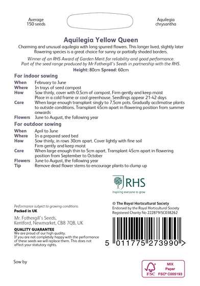 RHS Aquilegia Yellow Queen Seeds - image 2