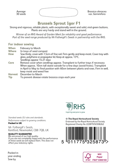 RHS Brussels Sprouts Igor F1 Seeds - image 2