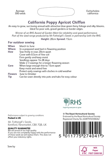 RHS California Poppy Apricot Chiffon Seeds - image 2