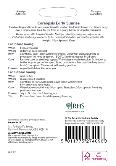 RHS Coreopsis Early Sunrise Seeds - image 2