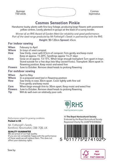 RHS Cosmos Sensation Pinkie Seeds - image 2