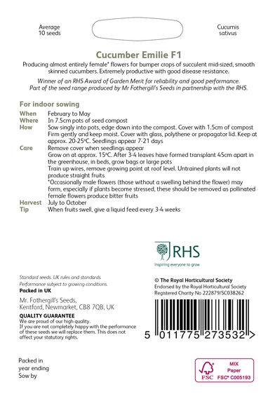 RHS Cucumber Emilie F1 Seeds - image 2