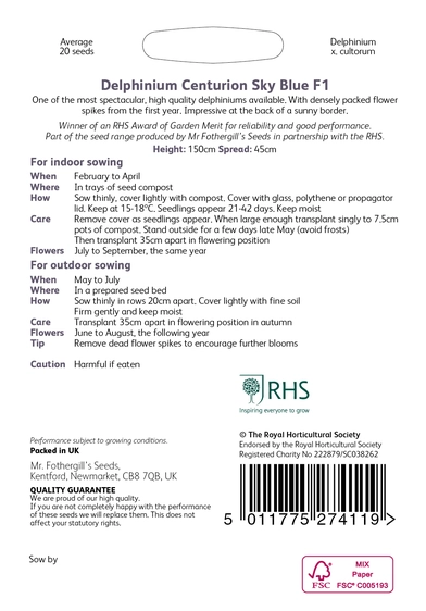 RHS Delphinium Centurion Sky Blue F1 Seeds - image 2