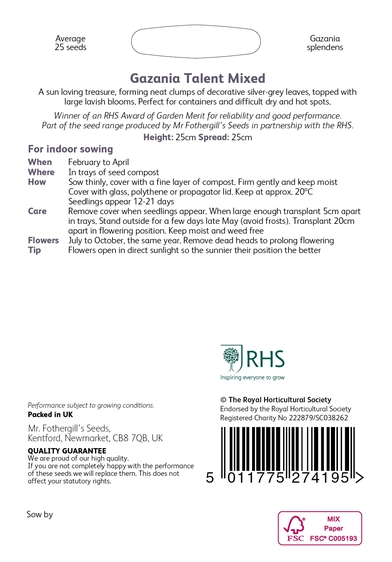 RHS Gazania Talent Mixed Seeds - image 2