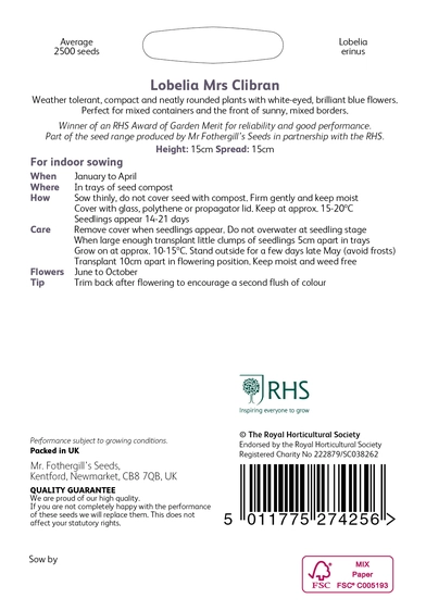 RHS Lobelia Mrs Clibran Seeds - image 2