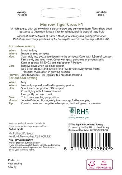 RHS Marrow Tiger Cross F1 Seeds - image 2