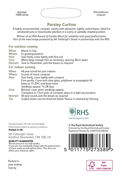 RHS Parsley Curlina Seeds - image 2