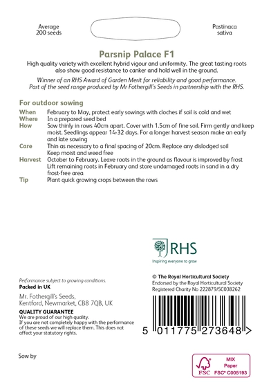 RHS Parsnip Palace F1 Seeds - image 2