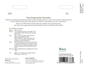 RHS Pea (Sugarsnap) Cascadia Seeds - image 2