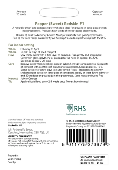 RHS Pepper (Sweet) Redskin F1 Seeds - image 2