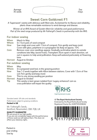RHS Sweet Corn Goldcrest F1 Seeds - image 2