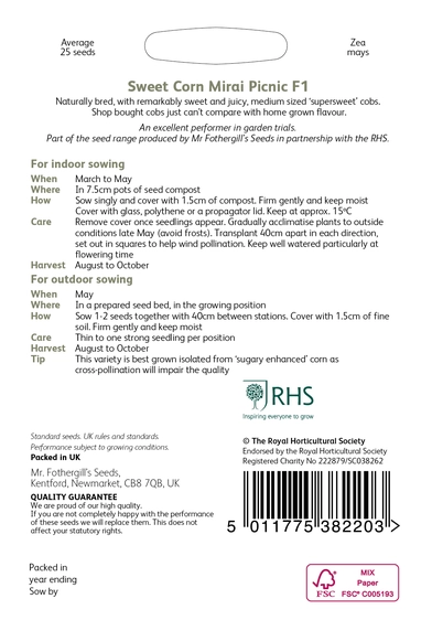 RHS Sweet Corn Mirai Picnic F1 Seeds - image 2