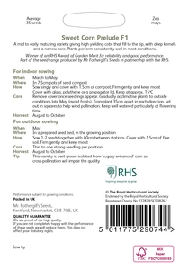 RHS Sweet Corn Prelude F1 Seeds - image 2