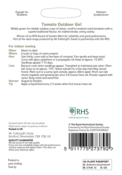 RHS Tomato Outdoor Girl Seeds - image 2