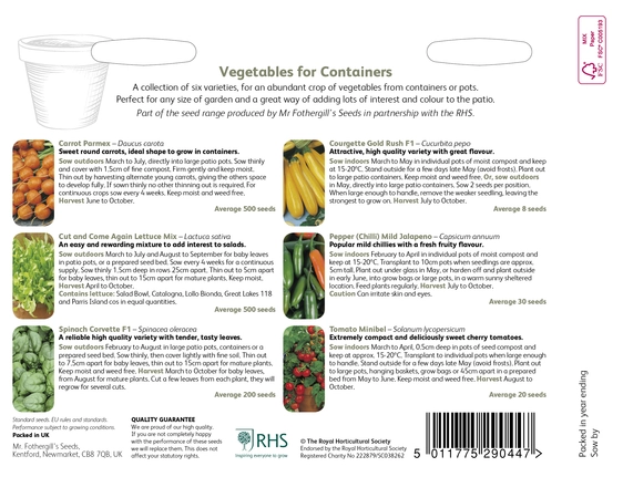 RHS Vegetables For Containers Seed Collection - image 2