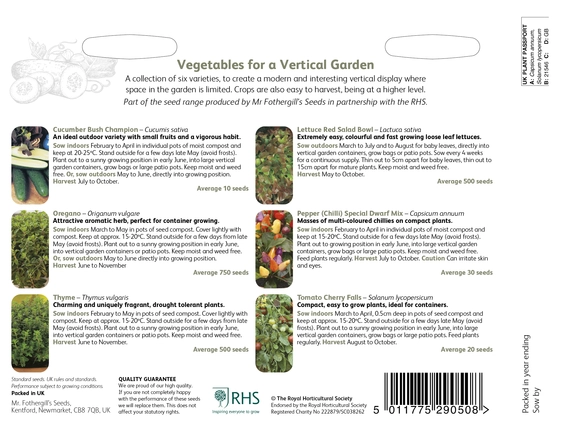 RHS Vegetables For Vertical Garden Seed Collection - image 2