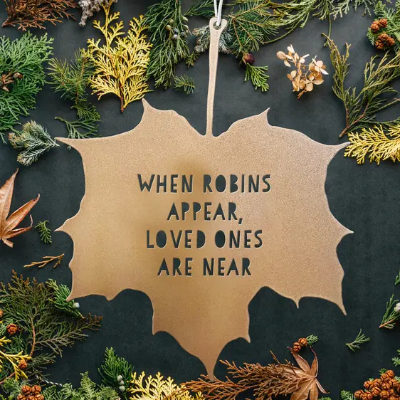 Robin Hanging Leaf Quote