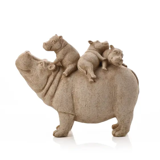 Sandstone Hippo & Babies Figure