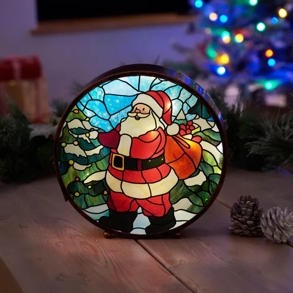 Santa Claus Stained Glass Light