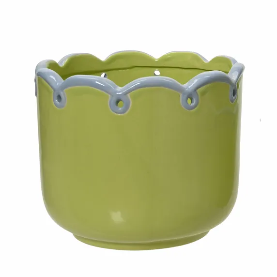 Scalloped Green Planter - Medium