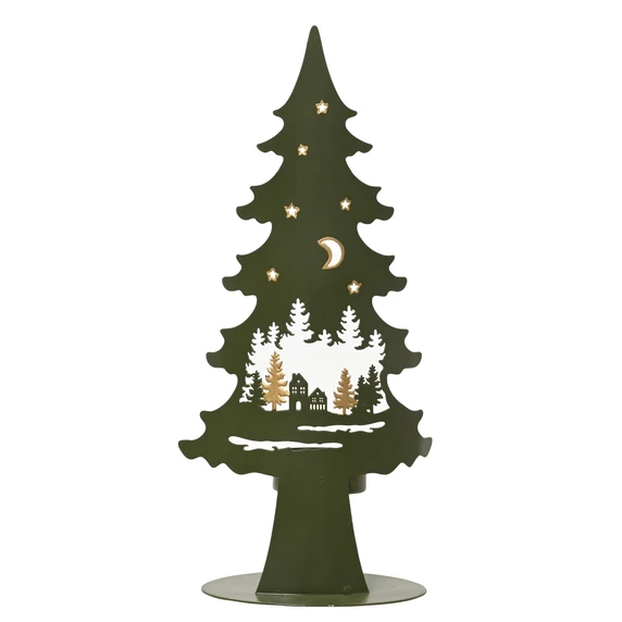 Silhouette Tree Tealight Holder - Green