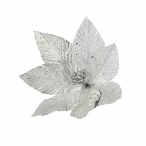 Silver Poinsettia Tree Clip - Style 3
