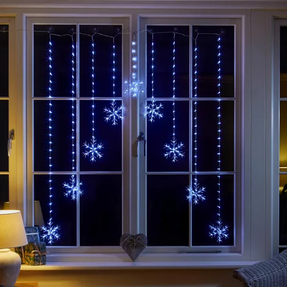 Snowflake Curtain Lights - Cool White