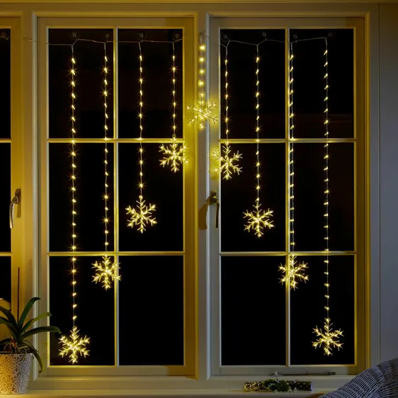 Snowflake Curtain Lights - Warm White