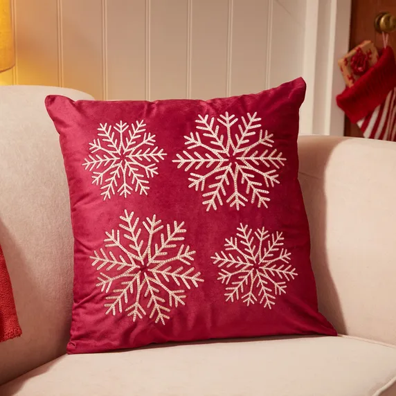 Snowflakes Cushion - Burgundy