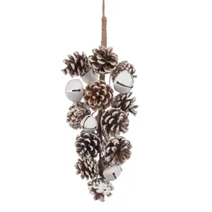 Snowy Pinecone & Bells Decoration