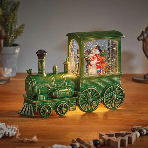 Steam Train Snow Lantern - Green