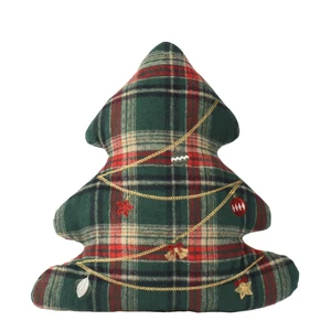 Tartan Print Christmas Tree Cushion