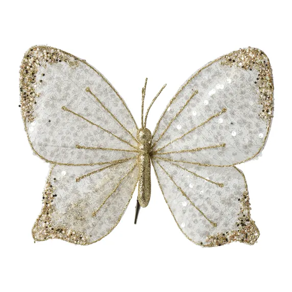 White & Gold Butterflip Tree Clip