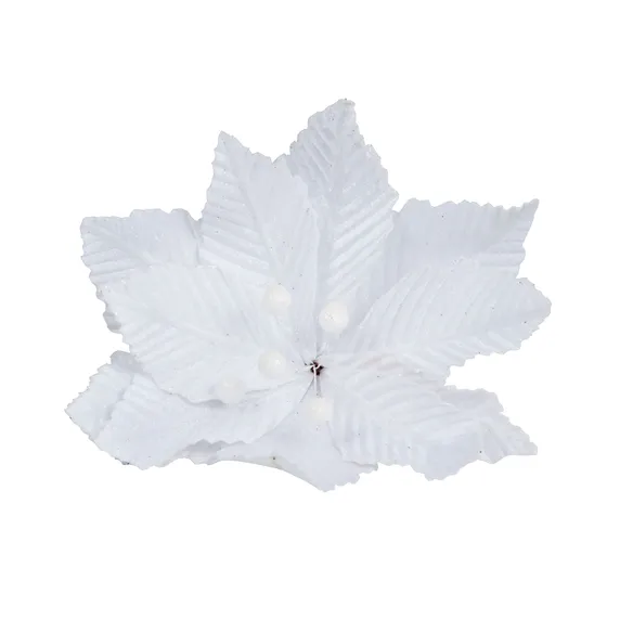 White Poinsettia Tree Clip - Style 3