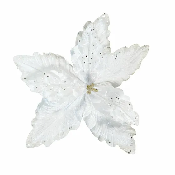 White Poinsettia Tree Clip - Style 3