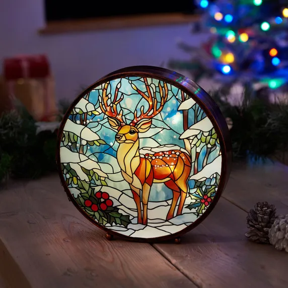 Winter Stag Stained Glass Light