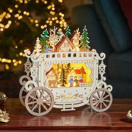 Wooden InLit Christmas Carriage