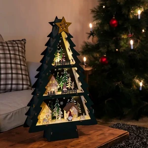 Wooden Light Up Christmas Tree Scene