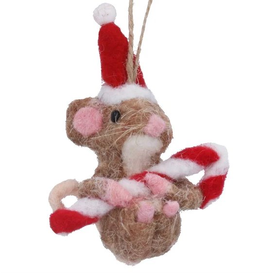 Wool Festive Mouse Tree Decoration