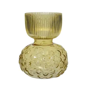 Yellow Flower Pattern Glass Vase - image 1