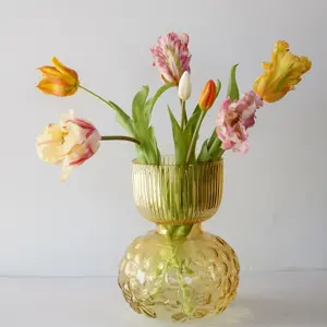 Yellow Flower Pattern Glass Vase - image 2